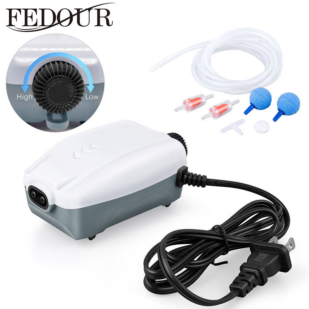 FEDOUR Adjustable Aquarium Air Pump Aquarium Compressor 2 Outlets Silent Fish Tank Air Pump Oxygen Pump Aquarium Accessories