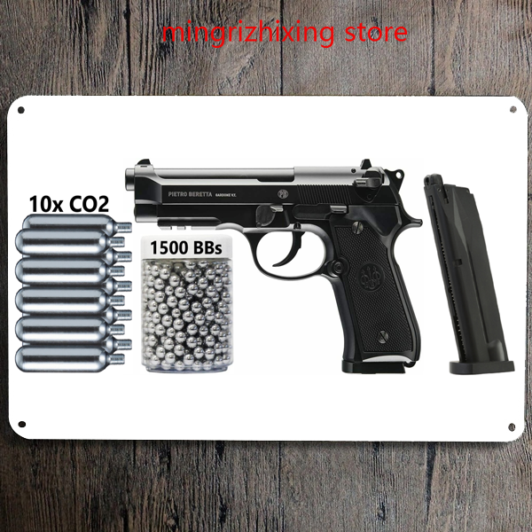 Umarex Bereta M92 A1 - Full-Auto Blowback .177 CO2 BB Gun Air Pistol - 310 FPS Wall tin sign Wall poster