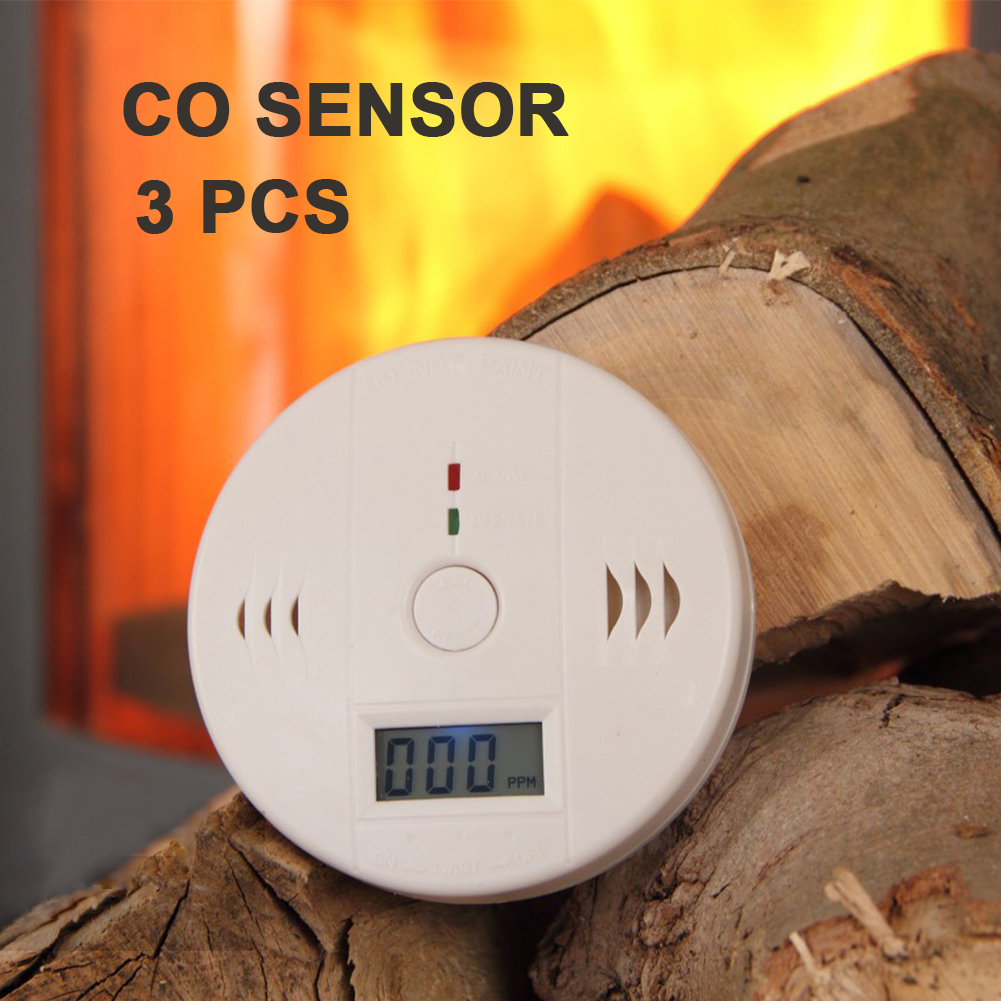 ACJ 3pcs LCD CO Sensor Carbon Monoxide Poisoning Warning Alarm Detector Work Alone 85dB Siren Sound Home Security System