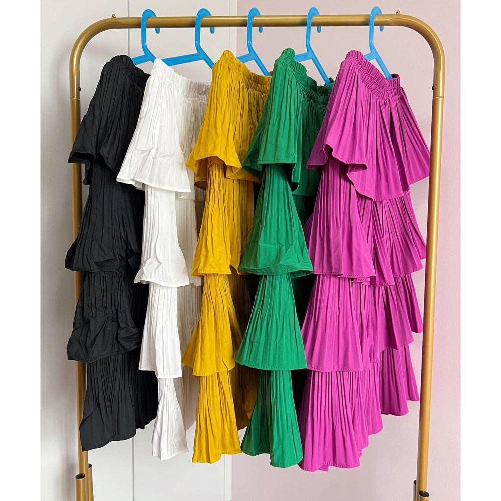 Elegant Multi Layer Pleated Long Skirts Women Casual Party High Waist Cake Dress Full Length Skirt For Muslim Islamic Ladies