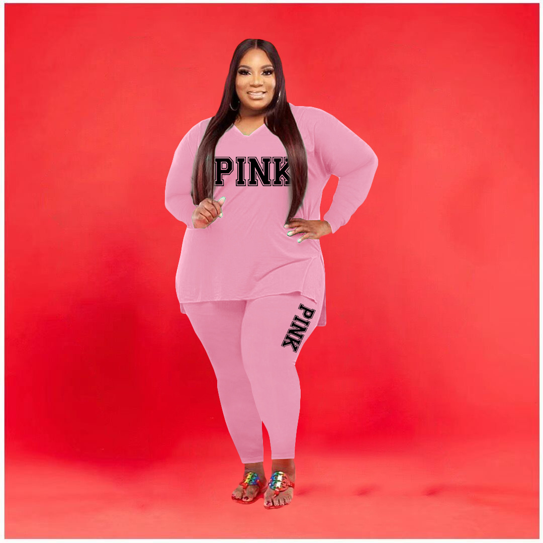 XL-5XL Fall  Plus size Women Clothing Two Piece Set  Long Sleeve V Neck top And Pants Print 2 Piece Suit Outfit