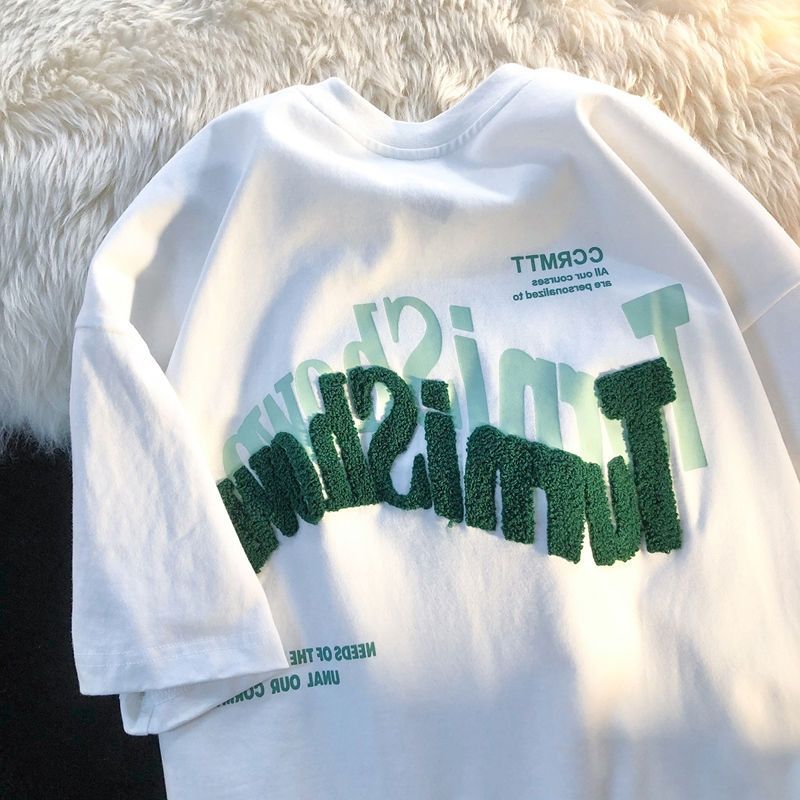 American letter embroidery short-sleeved T-shirt women's  summer Y2K high street casual loose couple round neck T-shirt