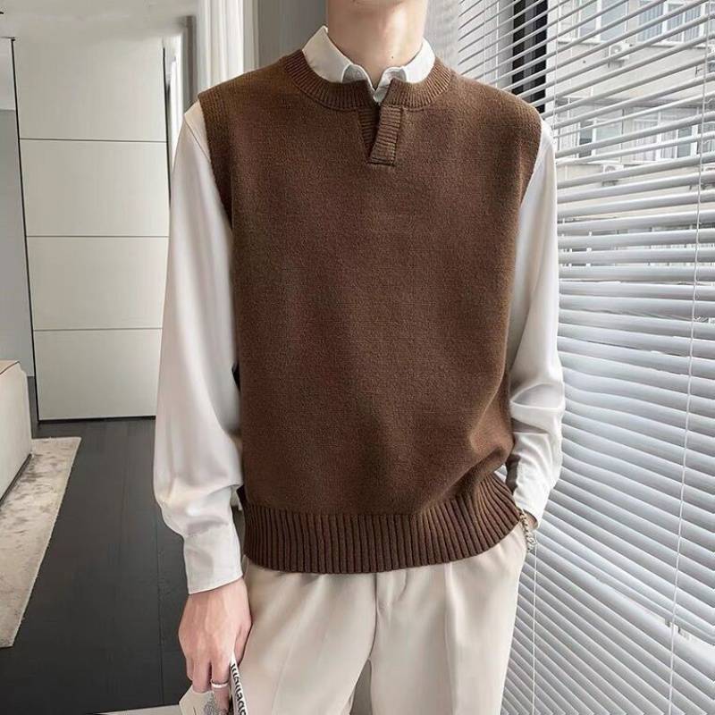  Men's Sweater Slim Sleeveless Vest Top Autumn Winter Casual Solid Color Waistcoat V Neck Knit Pullover Plus Size M-2XL