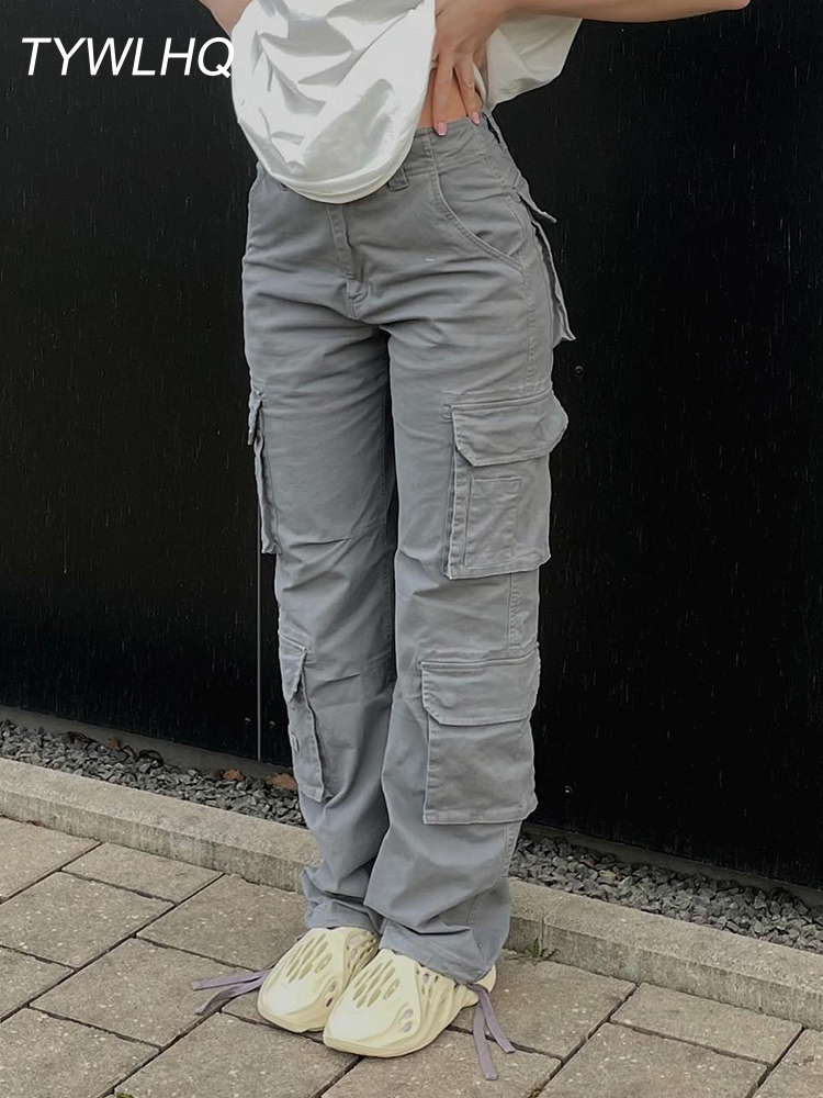 Vintage Cargo Pants  Baggy Jeans Women  90s Streetwear Pockets Wide Leg High Waist Straight Y2k Denim Trousers Overalls