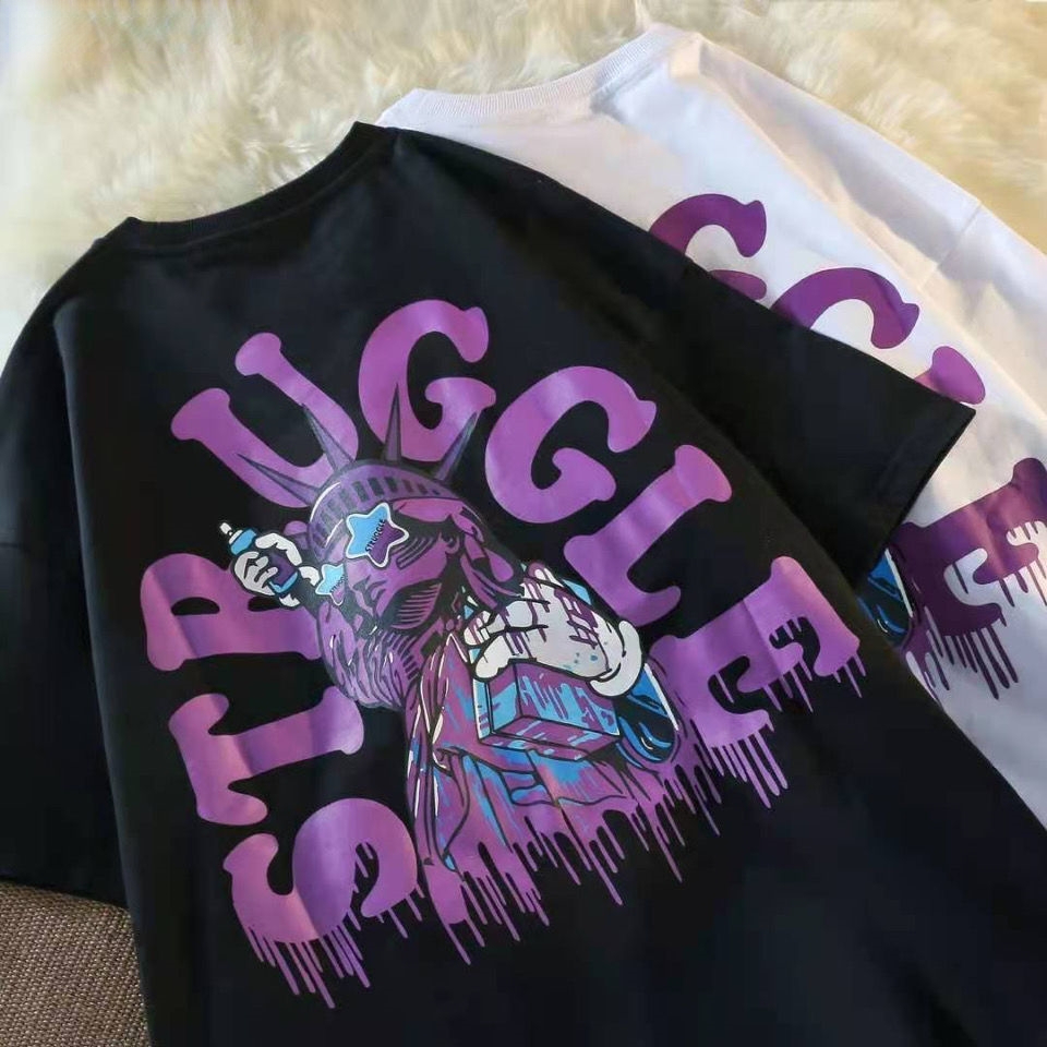 Y2k Women T Shirts Oversized Short Sleeve T-shirt Letter Anime Print Hip Hop Loose  Style All Match Students Simple Goth