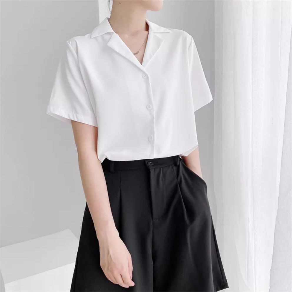 Spring and Summer Retro  Type Professional Suit Collar Long Sleeve Lapel Short  Shirt Womens Solid White Blouses