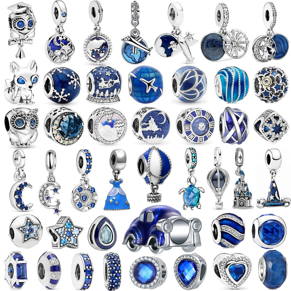  Blue Color Balloon Butterfly Stars Moon Sapphire Beads Suitable for Original Pandora Charm Bracelet  spacer beads