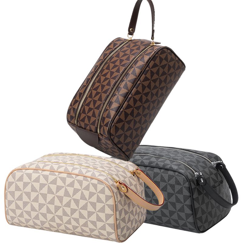  Woman  Cosmetic Checked Bag ， Travel Waterproof Portable Female Makeup Handbag ， High Capacity Organizer Storage Case