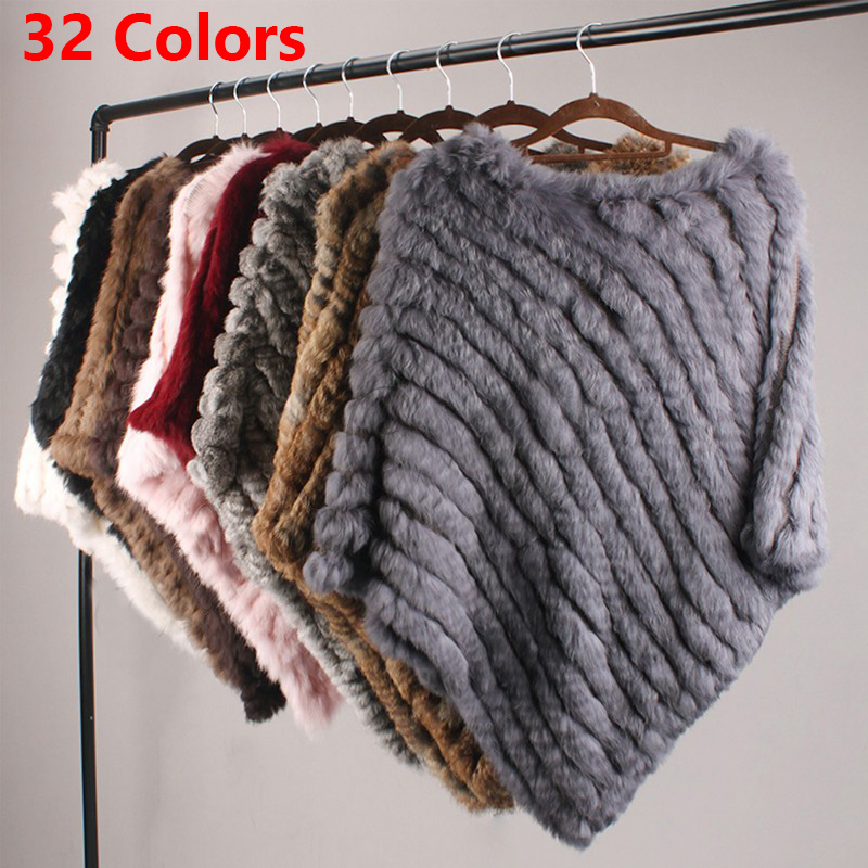Real Rabbit Fur Knitted Natural Fur Poncho Vest  Wrap Coat Shawl Lady Scarf Natural Fur Wedding Party WholeCape