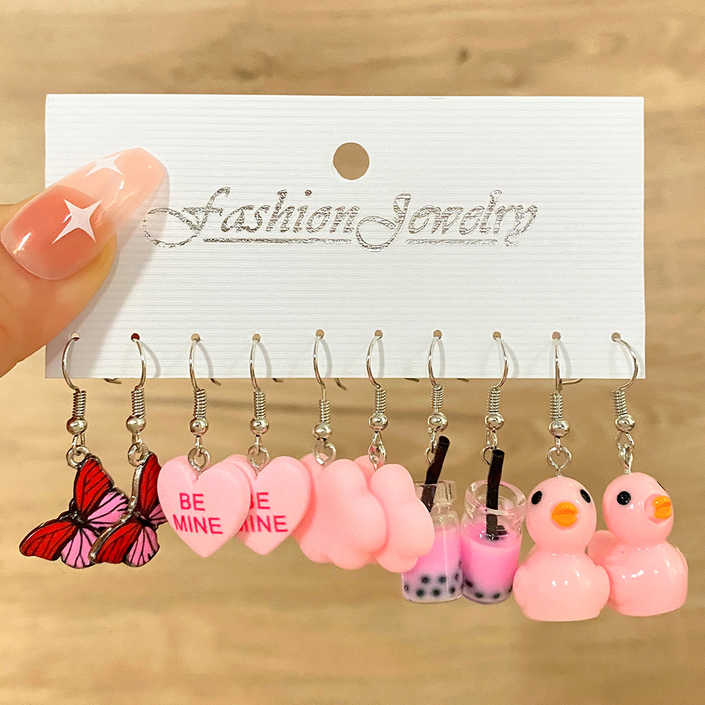  Cartoon Duck Earrings Set Animal Butterfly Heart Dangle Earrings for Women Geometric Bear Cloud Earring Trendy Jewelry