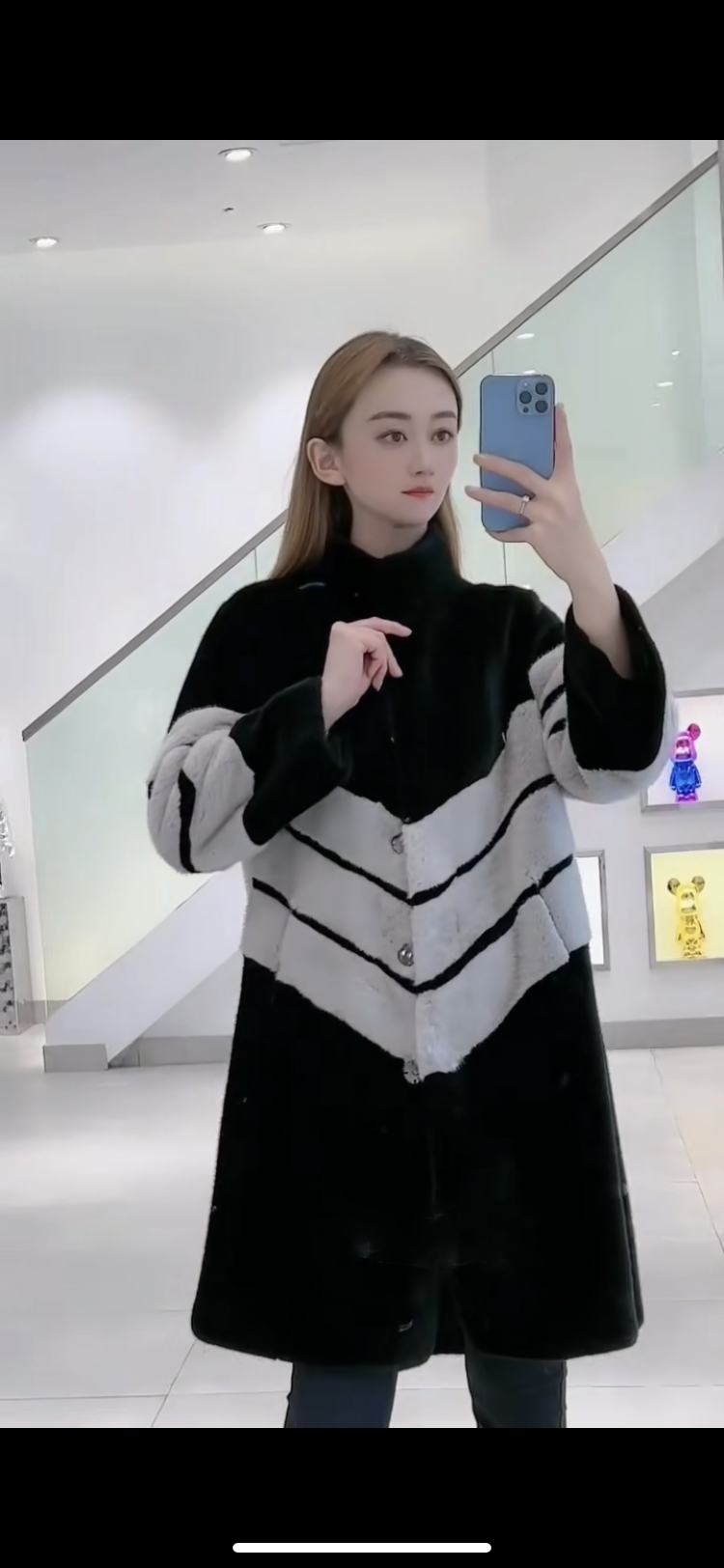  Imitation Fur Women's Coat  Long Slim Fitting Contrast Stitching High Imitation Mink Stand Collar Coat Aging Comfort