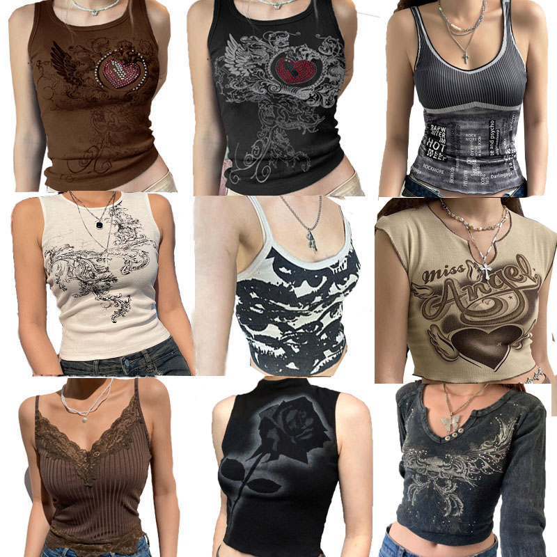  Vintage Clothes Y2k Corset Crop Top Women Cyber Baby Tee Emo Gothic Coquette Aesthetic Grunge Fairy Core 90s Ropa Fairycore