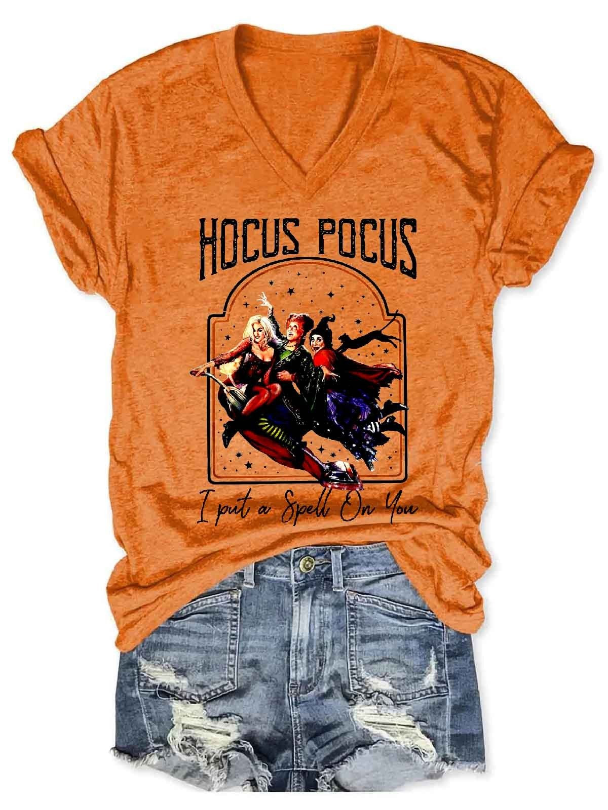 Women's Hocus Pocus I Put A Spell On You Halloween V-Neck T-Shirt