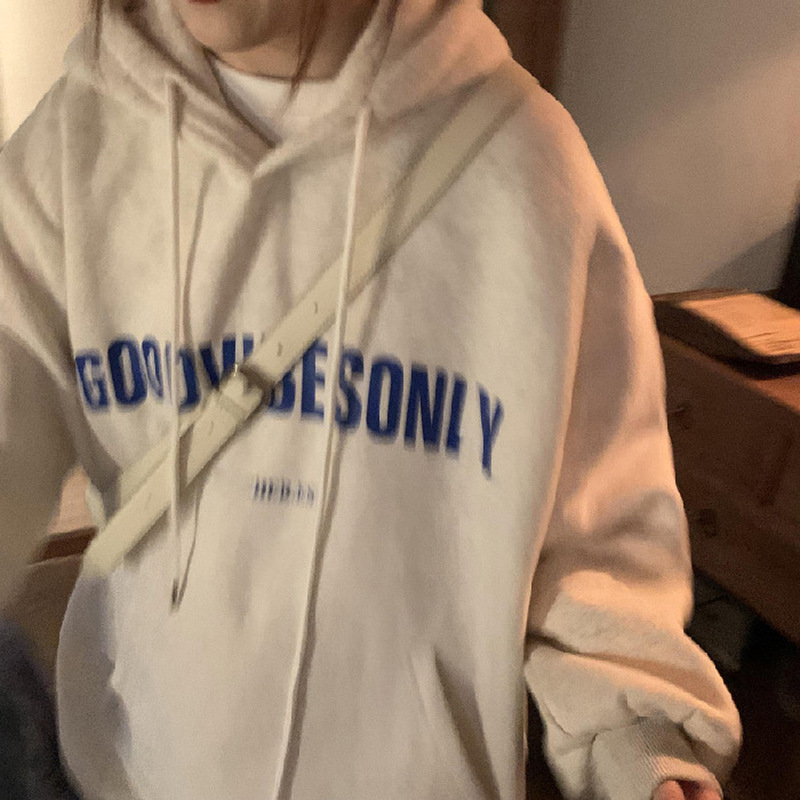 Women's Clothing Grey Vintage Street Hoodie Letter Printing Long Sleeves Casual Hip Hop Oversize Baggy Ladies Tops Autumn