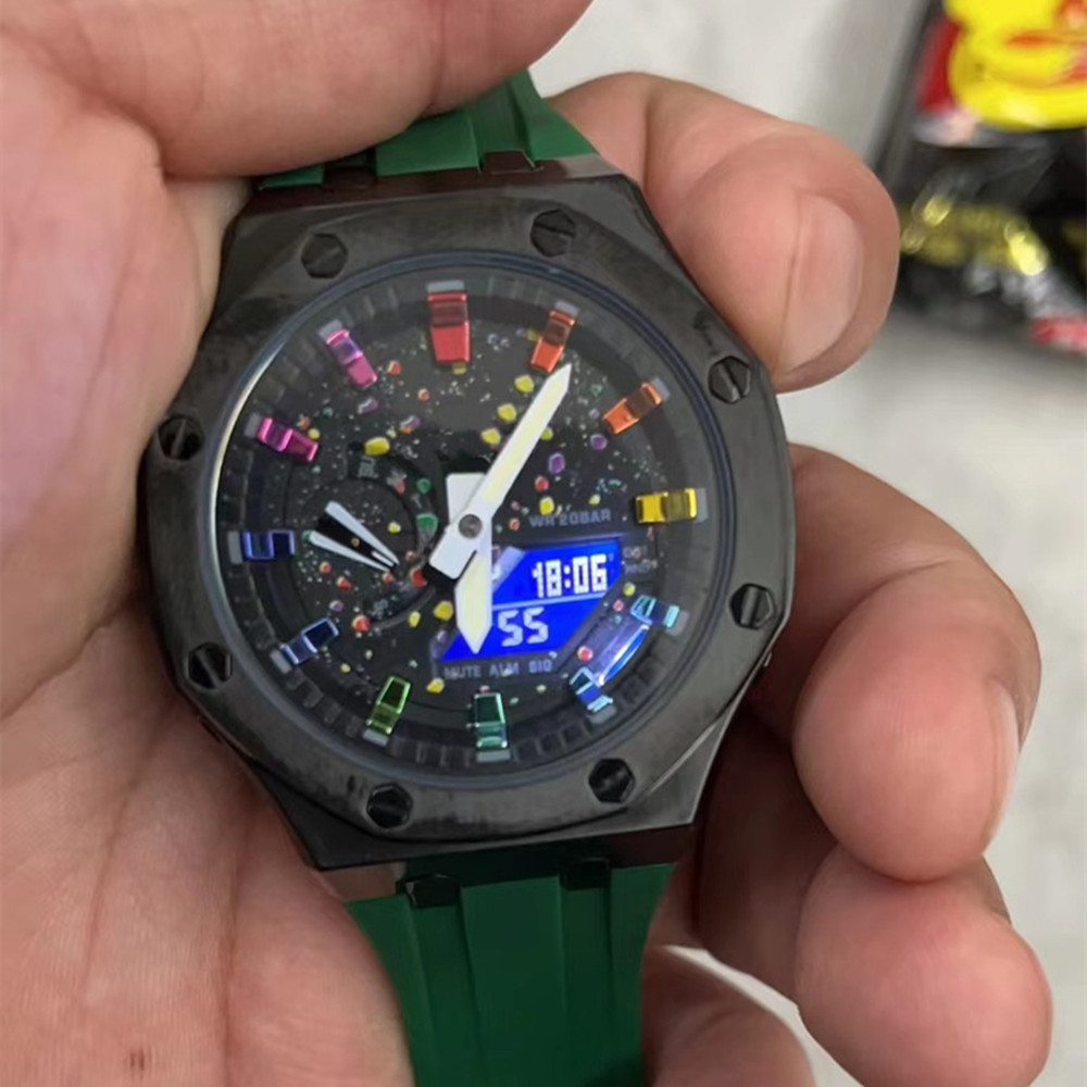 Color Multifunctional 2100 LED Dual Display Men's Watch Leisure Sports Octagon Electronic Digital Ladies Couple Watch Fac