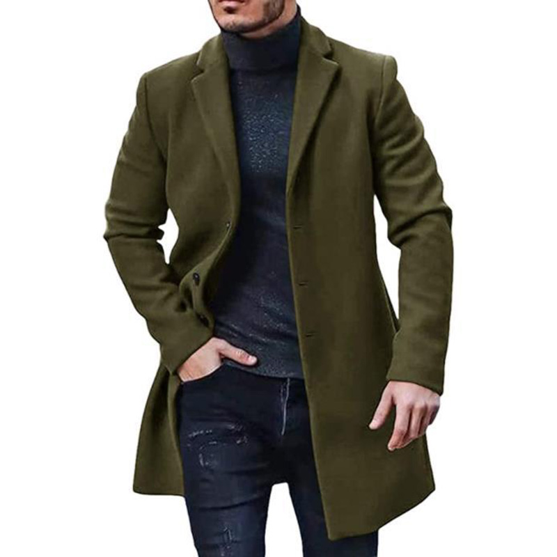 Men's  Woolen Solid Button Coats Autumn Winter Long-sleeve Lapel Single-breasted Jacket Casual Loose Men Simple Jackets