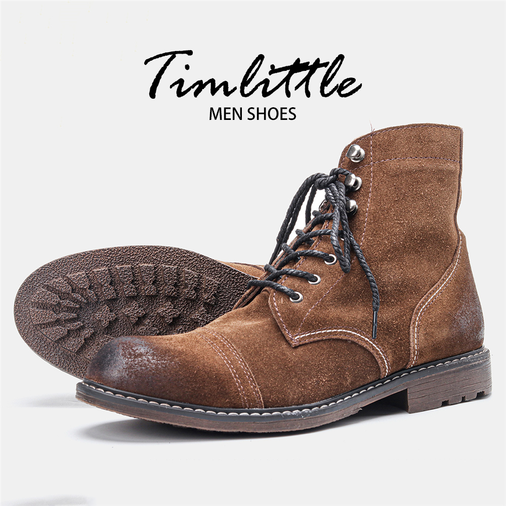 Genuine Leather Men Boots   Designer Handmade Retro Winter Men Ankle Leather Boots