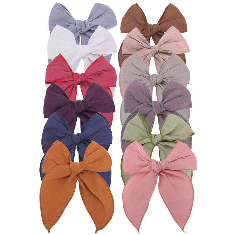 Fable Bow Hair Clips Baby Girls Women Linen Hemmed Hair Bow Clips Cotton Large Tails Hair Bows Accessories Hairgrips