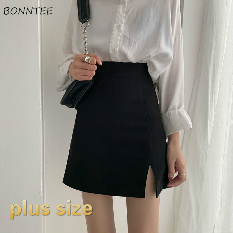 Skirts Women Split Elegant Office Ladies Spring Mujer Faldas Casual A-line Black Design Comfortable Ulzzang
