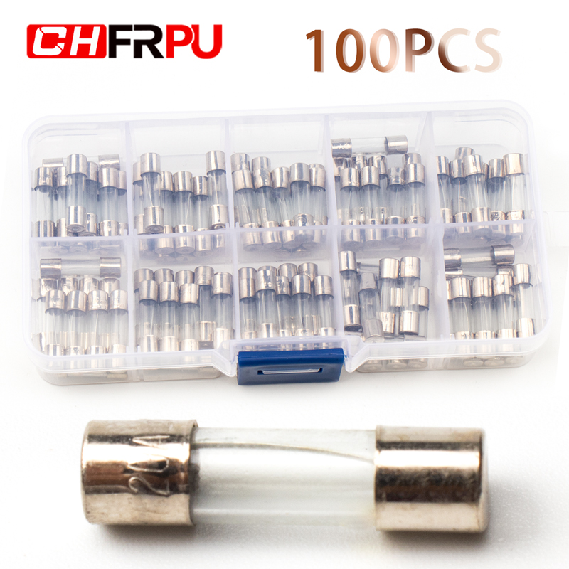 10 kinds of 100 pcs/1 box 5*20 fast-acting glass tube fuse car glass tube fuse matching kit 5X20 0.5A-20A household fuses