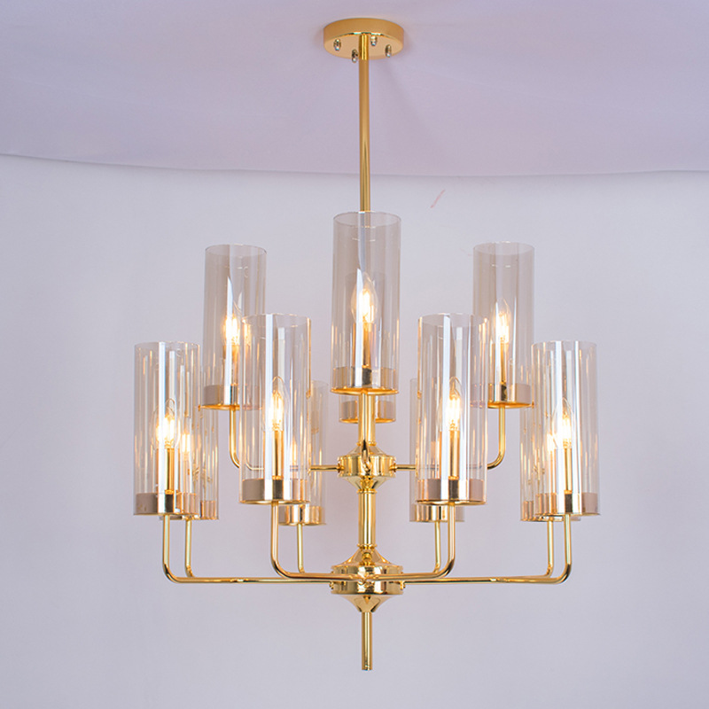 Blue Glass Chandelier living room lamp dining room lamp Nordic gold home lighting E14 lamp holder led double-decked Chandelier