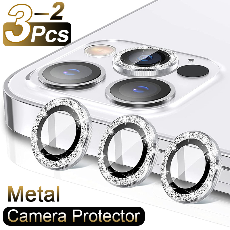Diamond Glitter Camera Lens Protector On For iPhone 13 12 11Pro Max Mini Fully Protect Camera Metal Ring Lens Glass Protect Cap