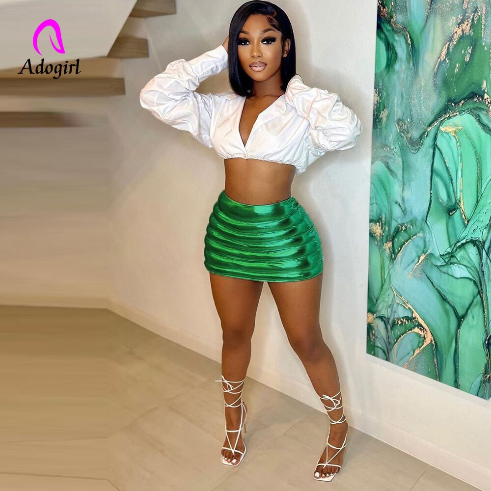 Sparkling Women Mini Skirts Solid Silver Bodycon Streetwear Skirts  Summer Chic Workout Activewear Y2K Style Bottom Outfits