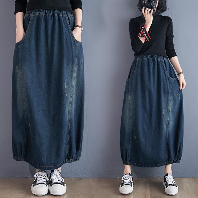  Women's Spring Summer  Long Denim Skirts Female Loose Casual Straight Skirts Ladies High Waist Jeans Skirts I115