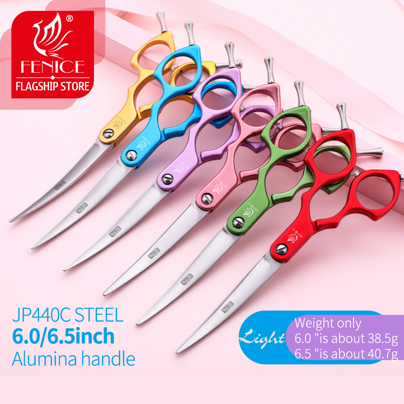 Fenice 6.0/6.5 inch Professional Dog Grooming Scissors Curved Japan 440C Shear for Teddy with High  Alloy Handle