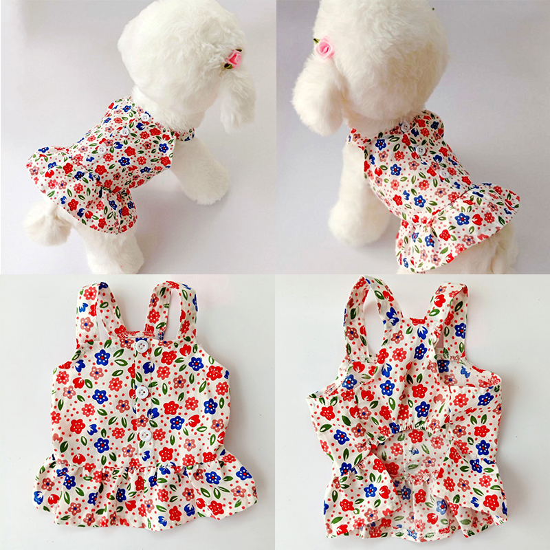 Summer Dog Clothes Cute Floral Sling Dress Thin Skirt Sunscreen For Small Dog Chihuahua Bichon Poodle Costume Puppy Pet Dresses