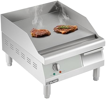 16 in. Commercial Electric Griddle, 1750W Electric Countertop Griddle, Stainless Steel Flat Top Grill with 120 to 570°F Temp. Control, 110V 1 Phase Flat Top Grill, ETL-Listed