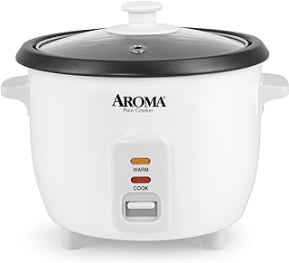 Aroma Housewares Aroma 6-cup (cooked) 1.5 Qt. One Touch Rice Cooker, White (ARC-363NG), 6 cup cooked/ 3 cup uncook/ 1.5 Qt.