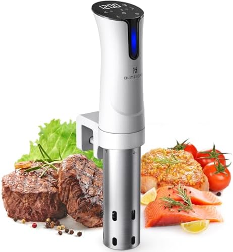BLITZHOME Sous Vide Machine, 1100W Sous Vide Cooker with Accurate Temperature & Timer, Ultra Quiet Stainless Precision Immersion Circulator Device, Kitchen Gadgets with Recipes, White…