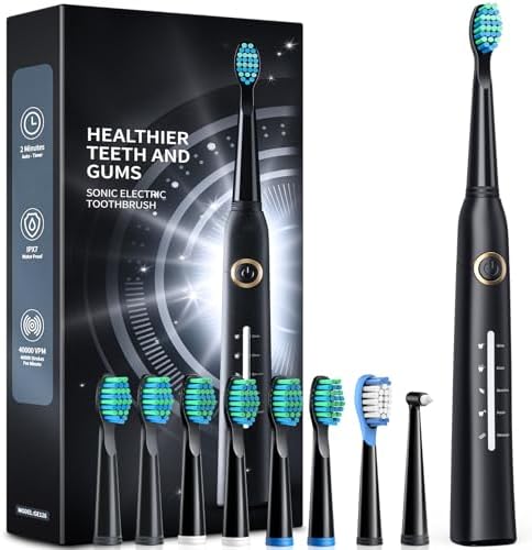 Electric Toothbrush for Adults with 8 ????? ?????, Sonic Electric Toothbrush with 40000 VPM Deep Clean 5 Modes, Rechargeable Toothbrushes Fast Charge 4 Hours Last 30 Days