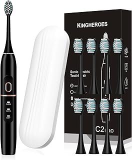Electric Toothbrush Set, Comes with 8 Brush Heads & Travel Case,4 Modes with 2 Minutes Built in Smart Timer, One Charge for 60 Days, 42000 VPM Motor (Black)