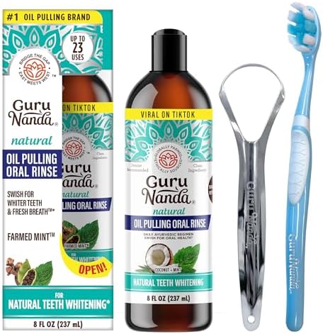 GuruNanda Coconut Oil Pulling, Fresh Breath & Whitening Mouthwash, 7 Essential Oils & Vitamins for Healthy Teeth & Gums, Alcohol-Free, 8 oz
