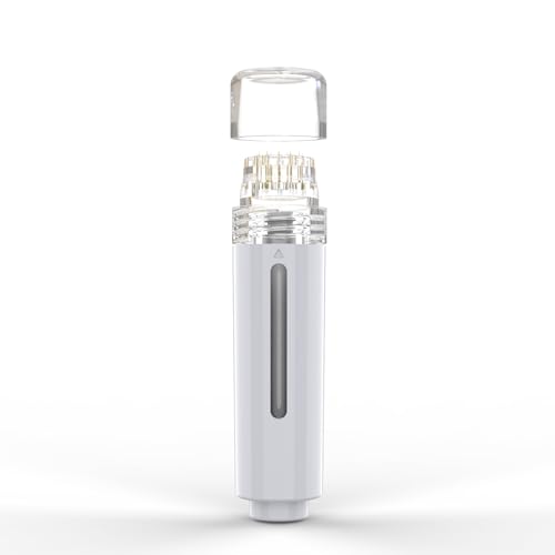 Micro Titanium Infusion Derma Stamp Microneedle for Skin Care Face Lips Hair Scalp Derma Roller Alternative Beauty Tool Microneedling Serum Applicator Microneedling Pen (Silver)