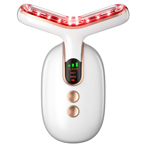 Neck Face Massager, Multifunctional Facial Massager, Face Sculpting Tool for Skin Care and Double Chin with Vibration, Thermal (White Gold)