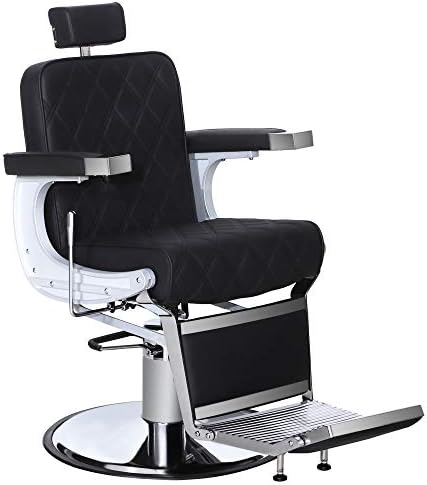 BarberPub Heavy Duty Metal Vintage Barber Chair All Purpose Hydraulic Recline Salon Beauty Spa Shampoo Equipment 3825 (Black with Black Stitches)