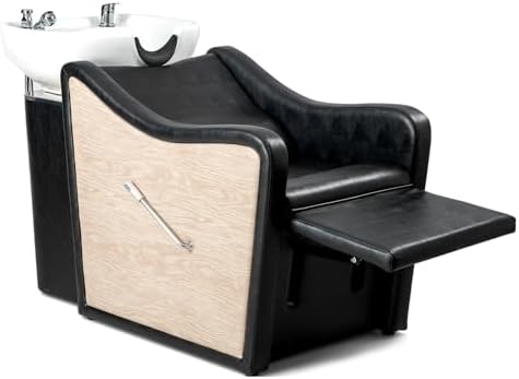 Winado Shampoo Backwash Barber Chair with Large Ceramic Hair Wash Bowl, Adjustable Leg Baffle, Reclining Shampoo Station Sink Chair for Barbershop Beauty Spa Massage Hairdressing Equipment