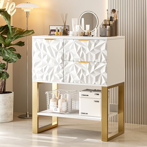 Paddie Barber Station for Hair Stylist, Wall Mount Salon Storage Cabinet with Drawers & Shelf, Makeup Organizer Beauty Spa Stylist Equipment Bathroom Dresser (White)