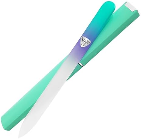 Bona Fide Beauty Czech Glass Nail File with Case, Pastel Green Violet Crystal Nail File for Natural Nails