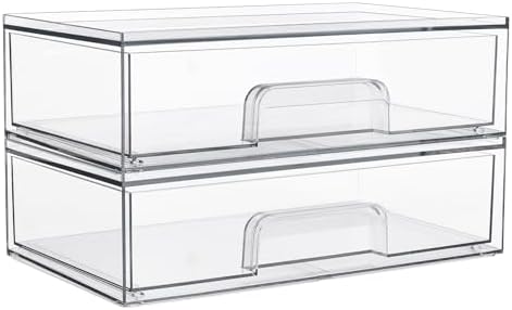 Vtopmart 12.1''W Clear Stackable Storage Drawers,2 Pack Acrylic Plastic Organizers Bins for Makeup Palettes, Cosmetics, and Beauty Supplies,Ideal for Vanity, Bathroom,Cabinet,Desk Organization