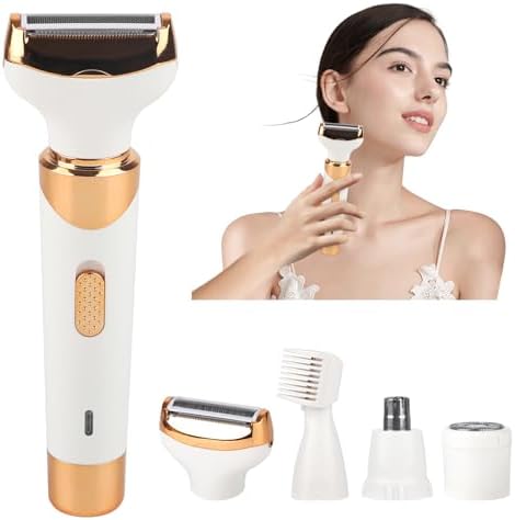 Electric Razor for Womens Men,Cordless Ladies Electric Shaver,4 in 1 Painless Wet & Dry Waterproof Body Razor and Facial Hair Remover,Rechargeable Hair Removal Kit for Bikini Underarm Hairs (White)