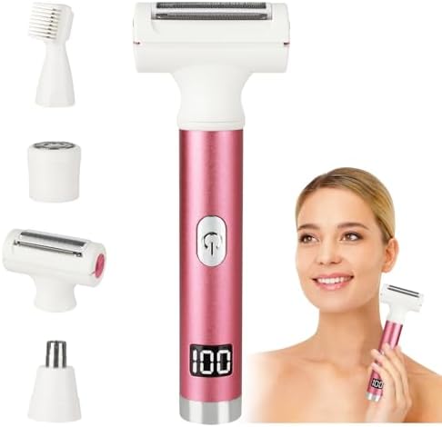 Electric Shaver for Women Men,Wet & Dry Cordless Electric Razor with 4 Accessories,Rechargeable Beauty Lady Led Display Facial Hair Remover,Smooth & Silky Bikini Trimmer for Face Body (Pink)