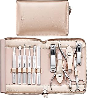 FAMILIFE Gifts for Women, Manicure Set Professional Manicure Kit 11 in 1 Nail Kit Manicure and Pedicure Set Nail Clippers Nail Care Tools Stainless Steel Nails with Rose Gold Leather Case Travel Set