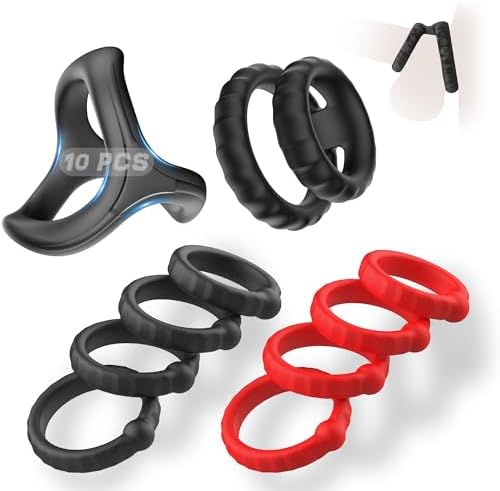 Silicone Penis Ring Set Sex Toys for Men, Amortoy 10 PCS Men’s Cock Rings Penis Sleeve Shaft for Erection Enhancing, Soft Stretchy Male Sex Toys, Adult Toys for Couples Pleasure