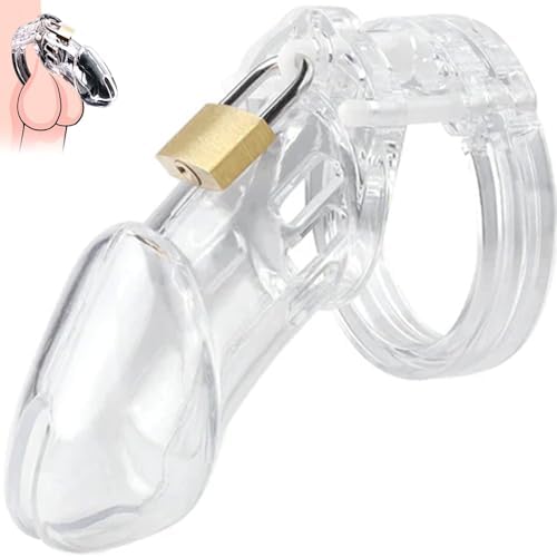 Male Chastity Cage Chastity Devices, Transparent Cock Cage Chasity Cage, Lightweight Chastity Cage for Men BDSM Bondage Gear & Accessories, Durable Chastity Device Penis Cage with 5 U-Rings, Large