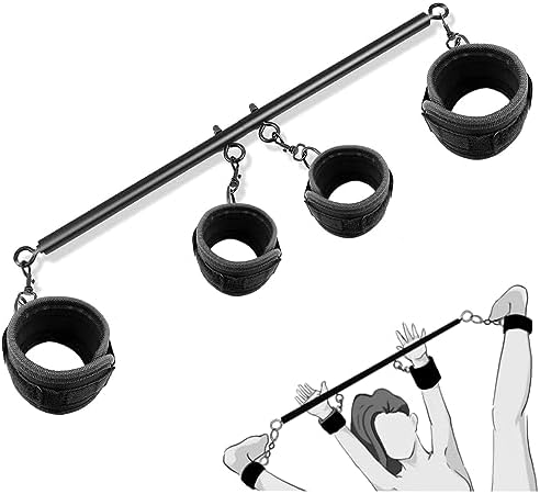 Spreader Bar Sex Toys Sex Furniture Restraints with Handcuffs Ankle Cuffs BDSM Bondage Set for Couples Adults SM Games Sex Play Adjustable and Detachable 22-36 Inch (Black)
