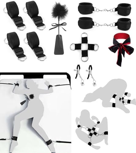 Sex Bondage Restraints BDSM Toys Set 13PCS, Bed Restraints BDSM Kit incl Sex Straps Cuffs Paddle Blindfold Nipple Clamps, Bondage Gear & Accessories Adult Couples Sex Toys for Men Women Sex Games